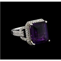 14KT White Gold 5.07 ctw Amethyst and Diamond Ring