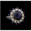 Image 1 : 11.35 ctw Blue Star Sapphire and Diamond Ring - 14KT White Gold