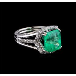 5.42 ctw Emerald and Diamond Ring - 14KT White Gold