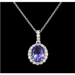 3.62 ctw Tanzanite and Diamond Pendant With Chain - 14KT White Gold