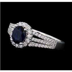 0.88 ctw Sapphire and Diamond Ring - 14KT White Gold