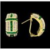 Image 2 : 1.80 ctw Emerald and Diamond Earrings - 14KT Yellow Gold With Rhodium