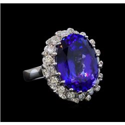 GIA Cert 16.07 ctw Tanzanite and Diamond Ring - 14KT White Gold