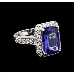 4.95 ctw Tanzanite and Diamond Ring - 14KT White Gold