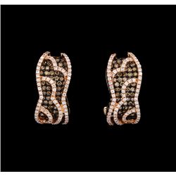 1.28 ctw Brown and White Diamond Earrings - 14KT Rose Gold