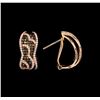 Image 2 : 1.28 ctw Brown and White Diamond Earrings - 14KT Rose Gold