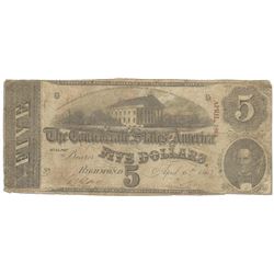 1863 $5 The Confederate States of America Note T-60 CC