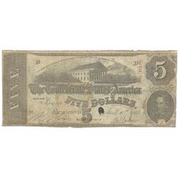 1863 $5 The Confederate States of America Note T-60 CC