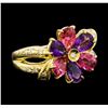 1.90 ctw Amethyst, Tourmaline and Diamond Ring - 18KT Yellow Gold