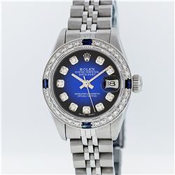 Rolex Stainless Steel Blue Vignette Diamond and Sapphire DateJust Ladies Watch