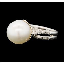 Pearl and Diamond Ring - 18KT White Gold