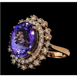 10.55 ctw Tanzanite and Diamond Ring - 14KT Rose Gold