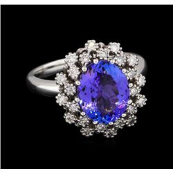 2.96 ctw Tanzanite and Diamond Ring - 14KT White Gold