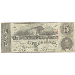 1863 $5 The Confederate States of America Note T-60 CC