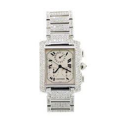 Cartier 18KT White Gold 8.26 ctw Diamond Tank Francaise Men's Watch