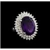 7.73 ctw Amethyst and Diamond Ring - 14KT White Gold