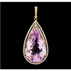 88.13 ctw Kunzite and Diamond Pendant - 14KT Yellow Gold