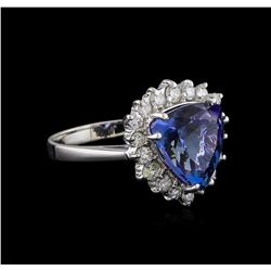 4.27 ctw Tanzanite and Diamond Ring - 14KT White Gold