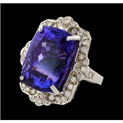 31.60 ctw Tanzanite and Diamond Ring - 14KT White Gold