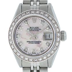 Rolex Ladies SS Pink Mother Of Pearl Diamond Datejust Wristwatch