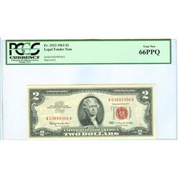 1963 PCGS GN66PPQ $2 Red Seal Legal Tender Bank Note