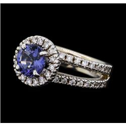 1.48 ctw Blue Spinel and Diamond Ring - 14KT White Gold