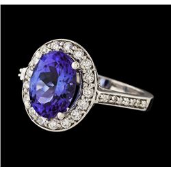 3.35 ctw Tanzanite and Diamond Ring - 14KT White Gold