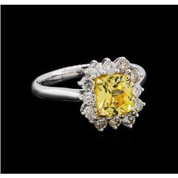 GIA Cert 1.89 ctw Yellow Sapphire and Diamond Ring - 18KT White Gold