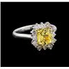 GIA Cert 1.89 ctw Yellow Sapphire and Diamond Ring - 18KT White Gold