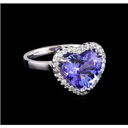 4.42 ctw Tanzanite and Diamond Ring - 14KT White Gold