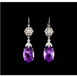 9.17 ctw Amethyst and Diamond Earrings - 14KT White Gold