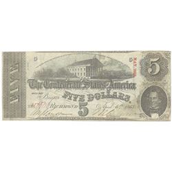 1863 $5 The Confederate States of America Note T-60 CC