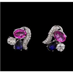 4.14 ctw Pink Sapphire and Diamond Earrings - 14KT White Gold