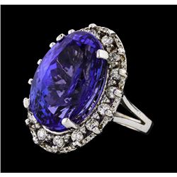 GIA Cert 19.61 ctw Tanzanite and Diamond Ring - 14KT White Gold