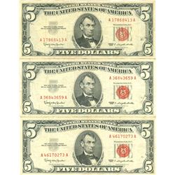 1963 $5 VG/XF Red Seal Note Lot of 3