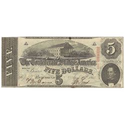 1863 $5 The Confederate States of America Note T-60 CC