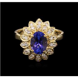 2.06 ctw Tanzanite and Diamond Ring - 14KT Yellow Gold