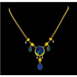 14.00 ctw Opal and Diamond Necklace - 23KT Yellow Gold