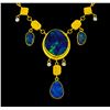 Image 2 : 14.00 ctw Opal and Diamond Necklace - 23KT Yellow Gold