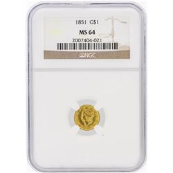 1851 NGC MS64 $1 T-1 Liberty Head Gold Coin