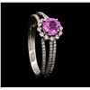 Image 4 : 0.90 ctw Pink Sapphire and Diamond Ring - 14KT White Gold