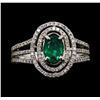 Image 2 : 0.79 ctw Emerald and Diamond Ring - 18KT White Gold