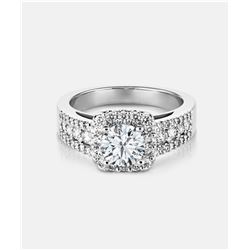 Cubic Zirconia and Diamond Ring - 14KT White Gold