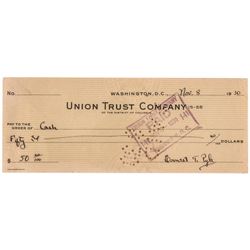 1930 Journalist ERNEST (ERNIE) TAYLOR PYLE Signed Check - PSA/DNA Gem Mint 10