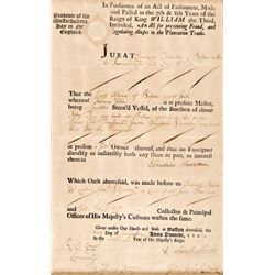 1722 Royal Governor SAMUEL SHUTE Signed Rare Ships Paper for the SLOOP AFRICA !
