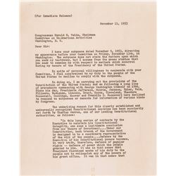 HARRY S. TRUMAN TLS Refuses Testify Before the Un-American Activities Committee