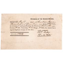 1805 Thomas T. Tucker Signed Rare U.S. Treasury Document for Land in Chilicothe