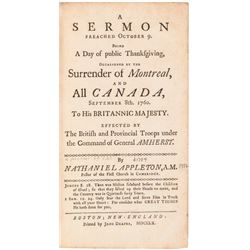 1760 Imprint: Mr. Appleton’s Sermon Occasioned by The Surrender of Montreal,...!