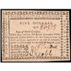 Image 1 : Colonial Currency, North Carolina. August 8, 1778 5 Dollars Choice Uncirculated
