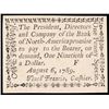 Image 1 : Colonial Currency, August 6, 1789 Bank of North America One Ninetieth Dollar